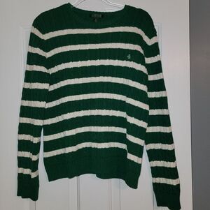 Lauren Ralph Lauren Forest Green and White Striped Sweater